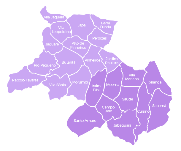 Mapa de atuação em SP Capital: Zona Oeste e Zona Sul